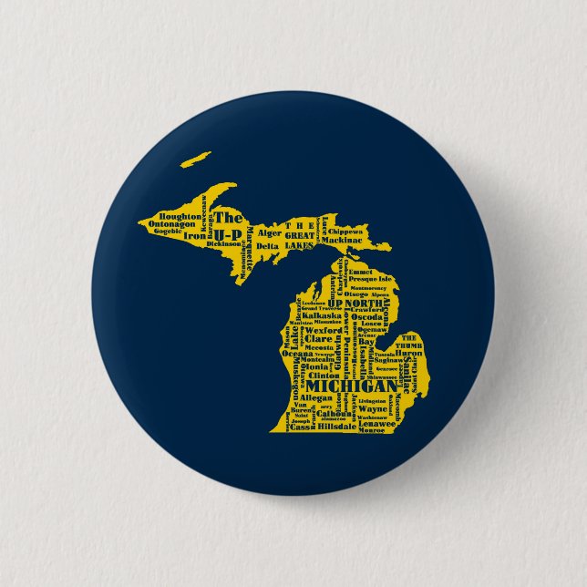 Yellow and Navy Blue State of Michigan cities 2 Inch Round Button (Front)