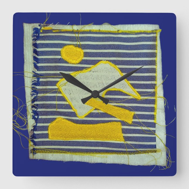 Yellow and Navy Nautical Modern Art Applique  Square Wall Clock (Front)