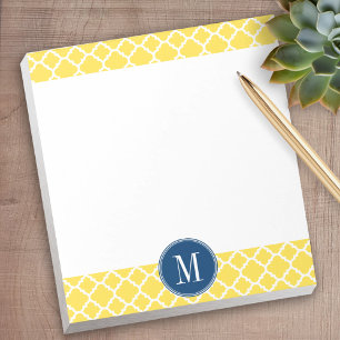 Yellow and Navy Quatrefoil Pattern Custom Monogram Notepad