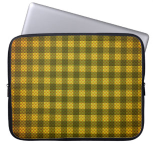 Yellow and olive chequered carbon fibre patterned laptop sleeve