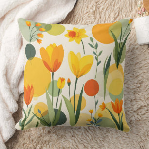 Yellow and Orange Abstract Spring Flowers Throw Pillow