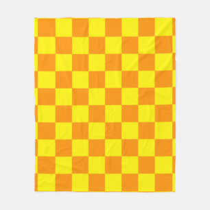 Yellow and Orange Checkered Square Pattern Throw P Fleece Blanket