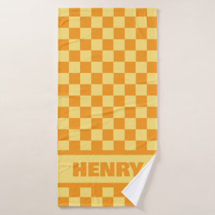 Yellow and Orange Chequerboard Custom Name Towel