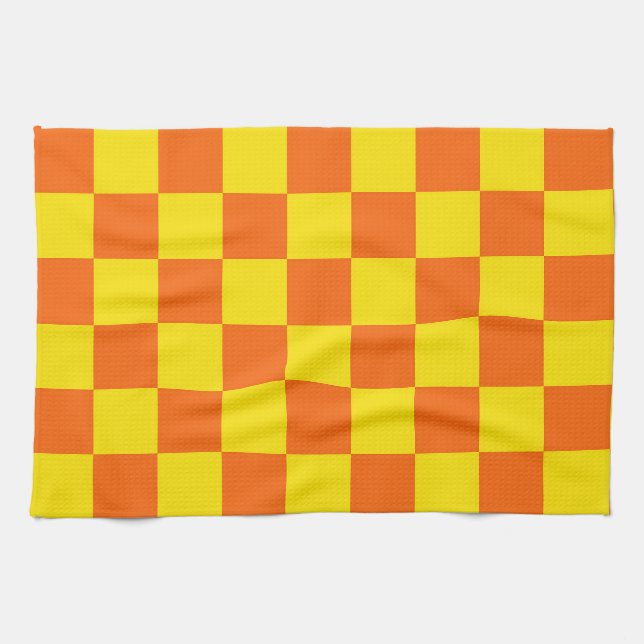 Yellow And Orange Chequered Pattern Design  Kitchen Towel (Horizontal)