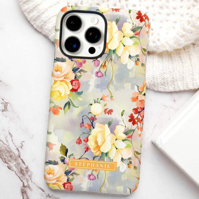 Yellow and Orange Custom Name Floral  Case-Mate iPhone Case (Creator Uploaded)
