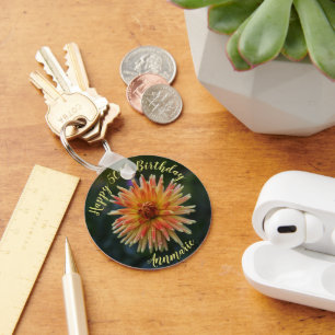 Yellow and Orange Dahlia Happy 50th Birthday Keychain