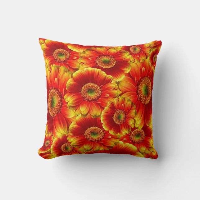 Yellow and Orange Gerbera Daisies Throw Pillow (Front)