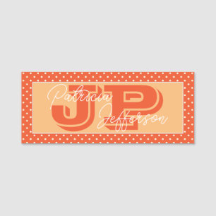 Yellow and Orange Handwritten Polka Dot Monogram Name Tag