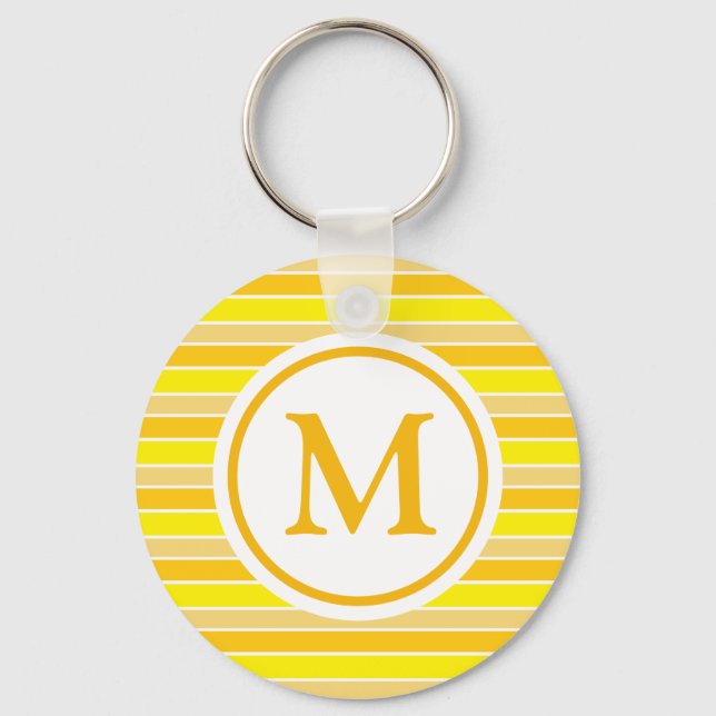 Yellow and Orange Horizontal Striped Monogram Keychain (Front)