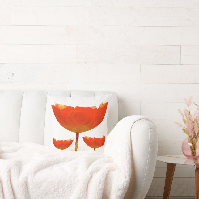 Yellow and Orange Modern Poppy Floral Pillow (Couch)