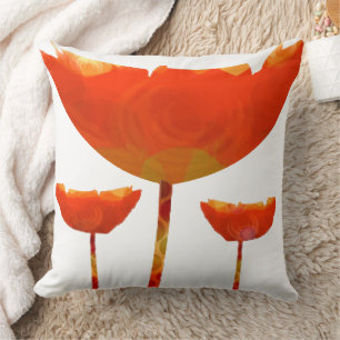 Yellow and Orange Modern Poppy Floral Pillow