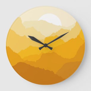 Yellow and orange mountain sunrise large clock