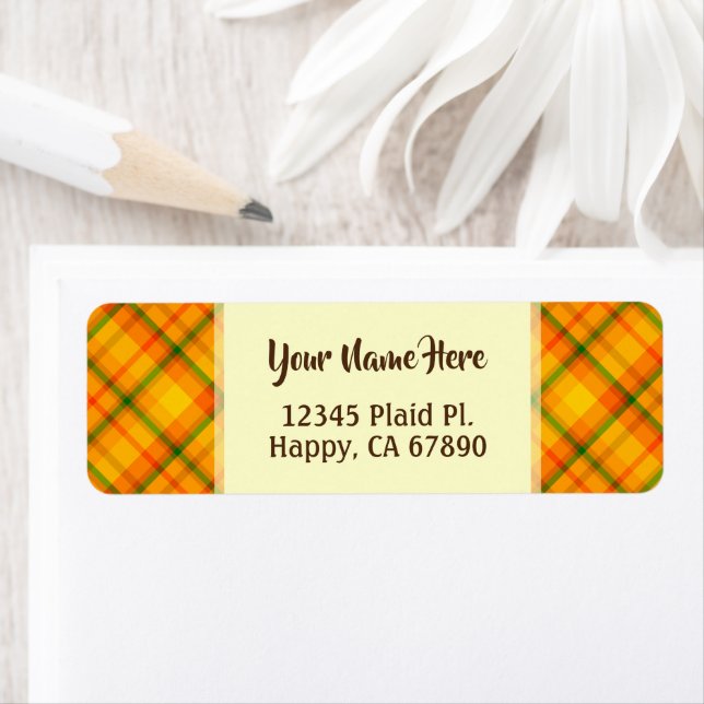 Yellow and Orange Plaid Custom Address Label (Insitu)