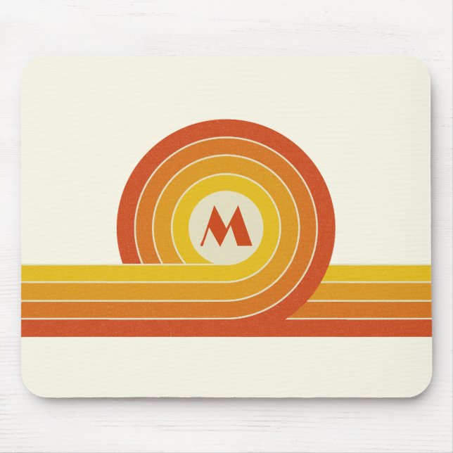 Yellow and orange retro style circles and lines  mouse pad (Front)