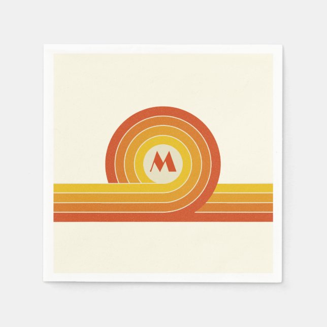 Yellow and orange retro style circles and lines  napkin (Front)
