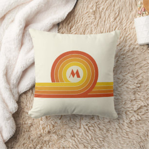 Yellow and orange retro style circles and lines  throw pillow