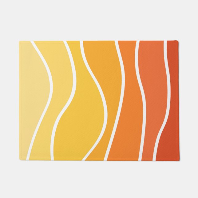 Yellow and orange retro style waves doormat (Front)