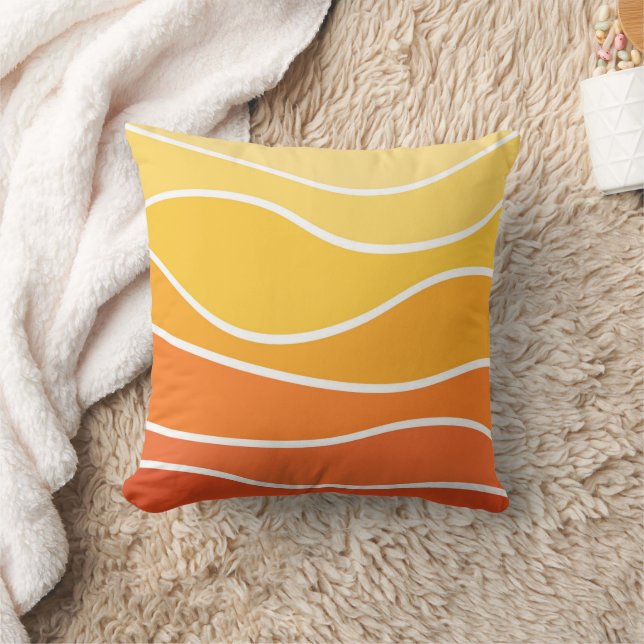 Yellow and orange retro style waves throw pillow (Blanket)