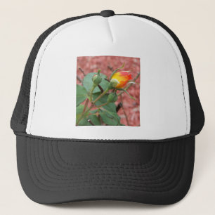 yellow and orange rose bud trucker hat