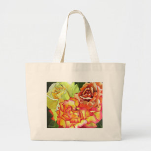 Yellow and Orange Rose watercolor original art Large Tote Bag