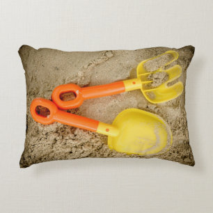 Yellow and Orange Sand Toys Beach Art Accent Pillow
