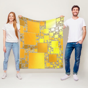 Yellow and Orange Squared Fleece Blanket