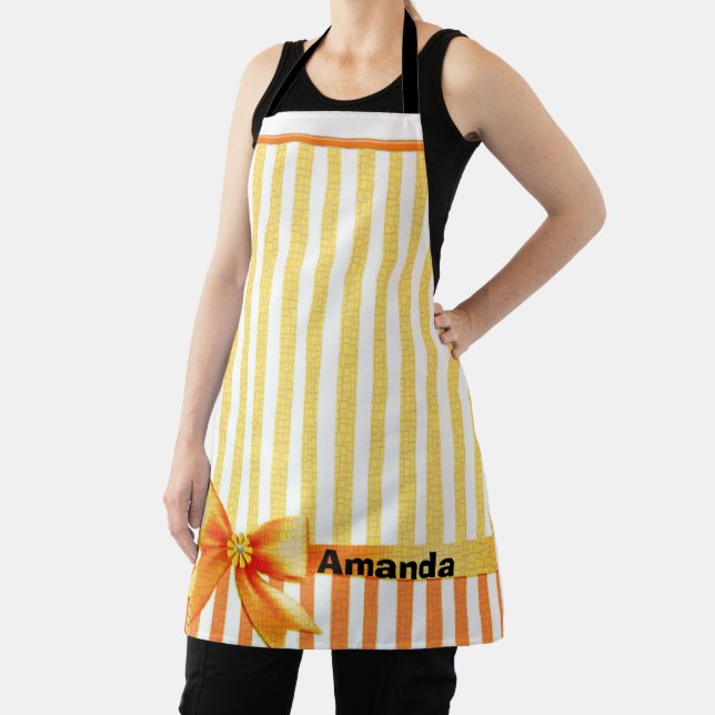 Yellow and orange stripe ,personalized ribbon  apron (Insitu)