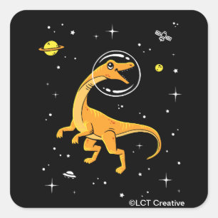 Yellow And Orange Velociraptor Dinos In Space Square Sticker
