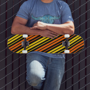Yellow and Orange Vertical Stripes Black   Skateboard