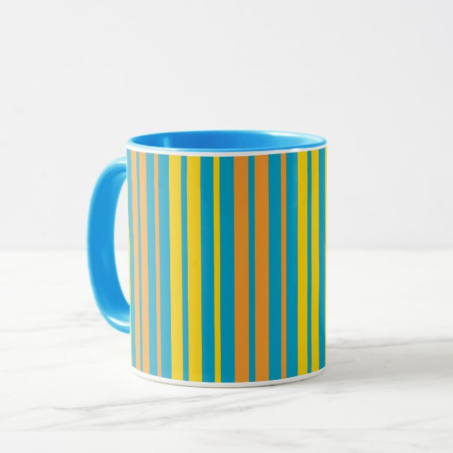 Yellow and Orange Vertical Stripes Blue   Mug (Front Left)