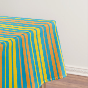 Yellow and Orange Vertical Stripes Blue   Tablecloth