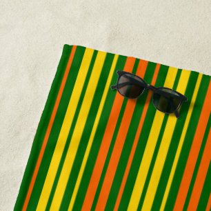 Yellow and Orange Vertical Stripes Green Beach Towel