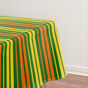 Yellow and Orange Vertical Stripes Green Tablecloth