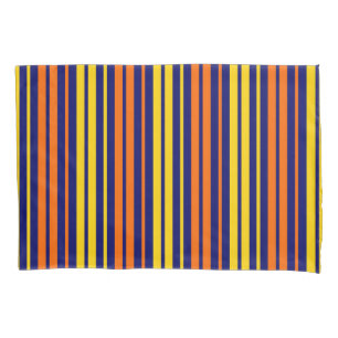 Yellow and Orange Vertical Stripes Navy Blue Pillowcase