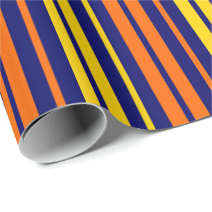 Yellow and Orange Vertical Stripes Navy Blue  Wrapping Paper