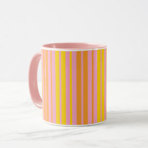 Yellow and Orange Vertical Stripes Pink Mug