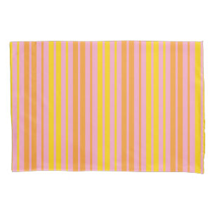 Yellow and Orange Vertical Stripes Pink  Pillowcase