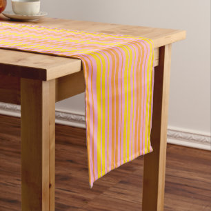 Yellow and Orange Vertical Stripes Pink Short Table Runner