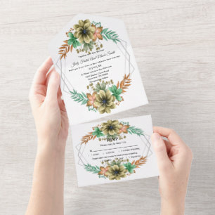 Yellow And Orange Watercolor Floral Wedding All In One Invitation