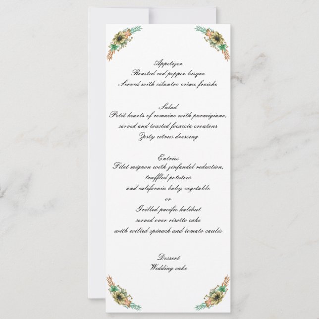 Yellow And Orange Watercolor Floral Wedding Menu (Front)