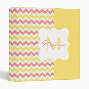 Yellow and Peach Chevron Personalized Monogram Binder