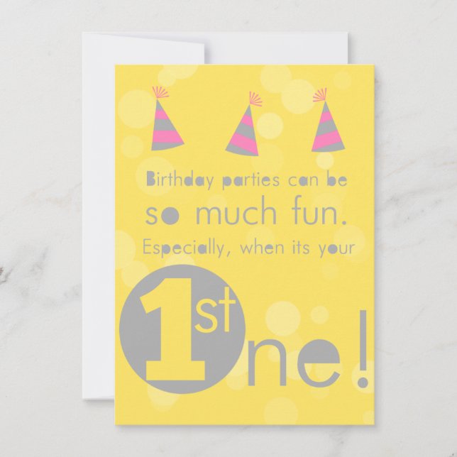 Yellow and Pink 1st girl's birthday invitation (Front)