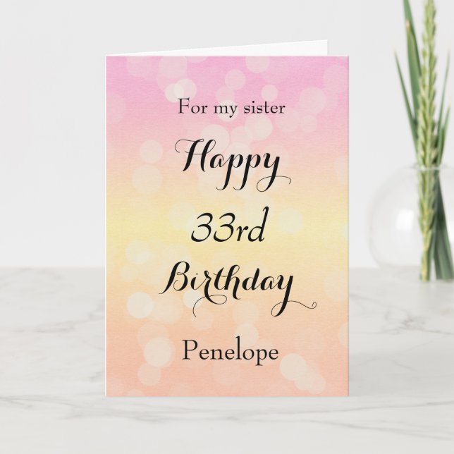 Yellow and Pink Bokeh 33rd Birthday Card (Front)