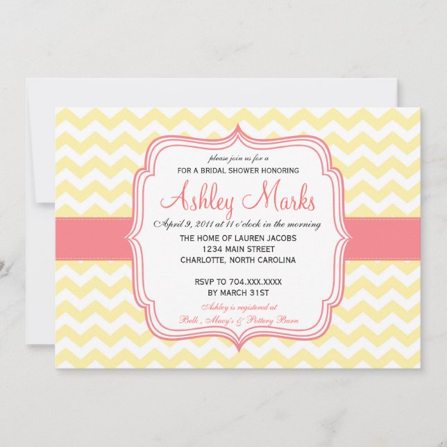 Yellow and Pink Chevron Invitation (Front)