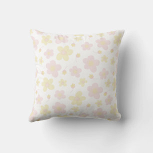 Yellow and Pink Designer Floral on White   Throw Pillow