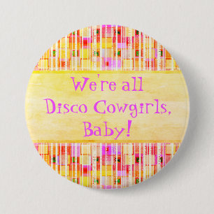 Yellow and Pink Disco Cowgirl Fringe 3 Inch Round Button