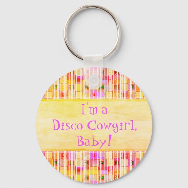 Yellow and Pink Disco Cowgirl Fringe Keychain (Front)