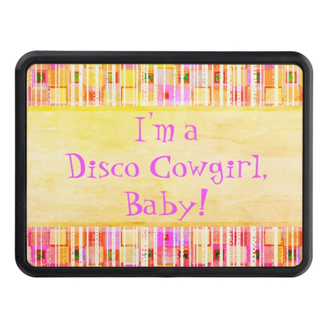 Yellow and Pink Disco Cowgirl Fringe Trailer Hitch Cover (Front)