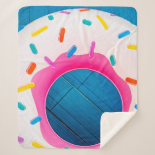 Yellow and pink doughnut floater sherpa blanket