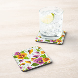 Yellow and pink floral pattern coaster